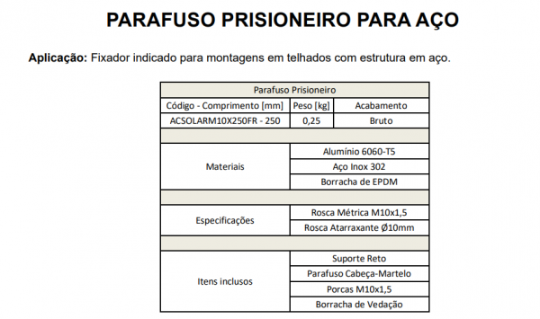 Prisioneiro 250mm (metalica) - Solar Group (Thunder)