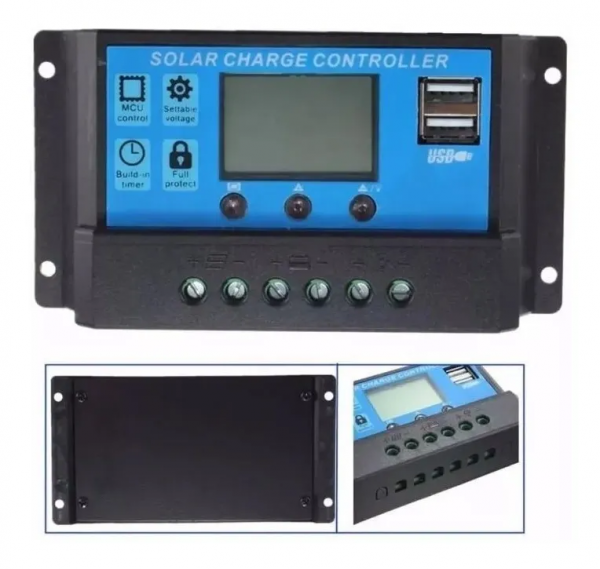 Controlador Carga Painel Solar 10a 12v E 24v Lcd 2 Usb Dy-003