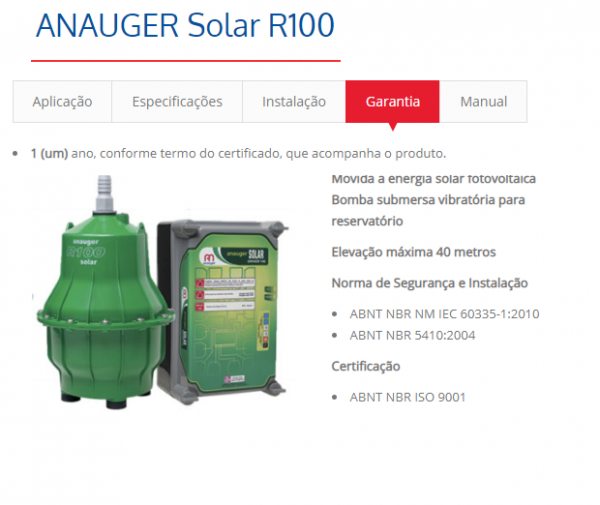 8.600L dia Kit Bomba Solar Anauger R100 e Drive Para Reservatório