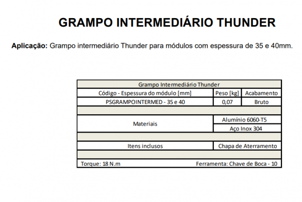Grampo Intermediário (Thunder) Solar Group