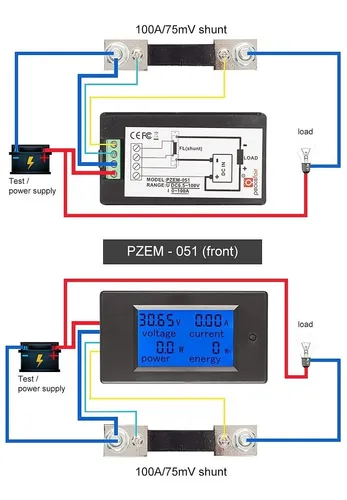 Wattímetro Voltímetro Amperímetro 12vdc 100vdc 100a + Shunt